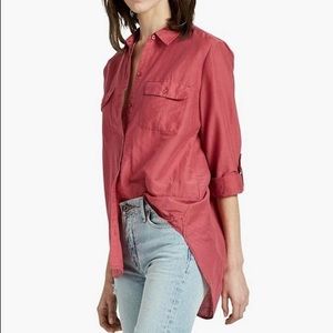Lucky Brand Button Up Washed Silk Button Down Shirt Earth Red Lightweight XS